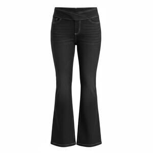 Women’s Flare Crossover Jeans Black Denim-Like Poly Super Stretch Boho LARGE